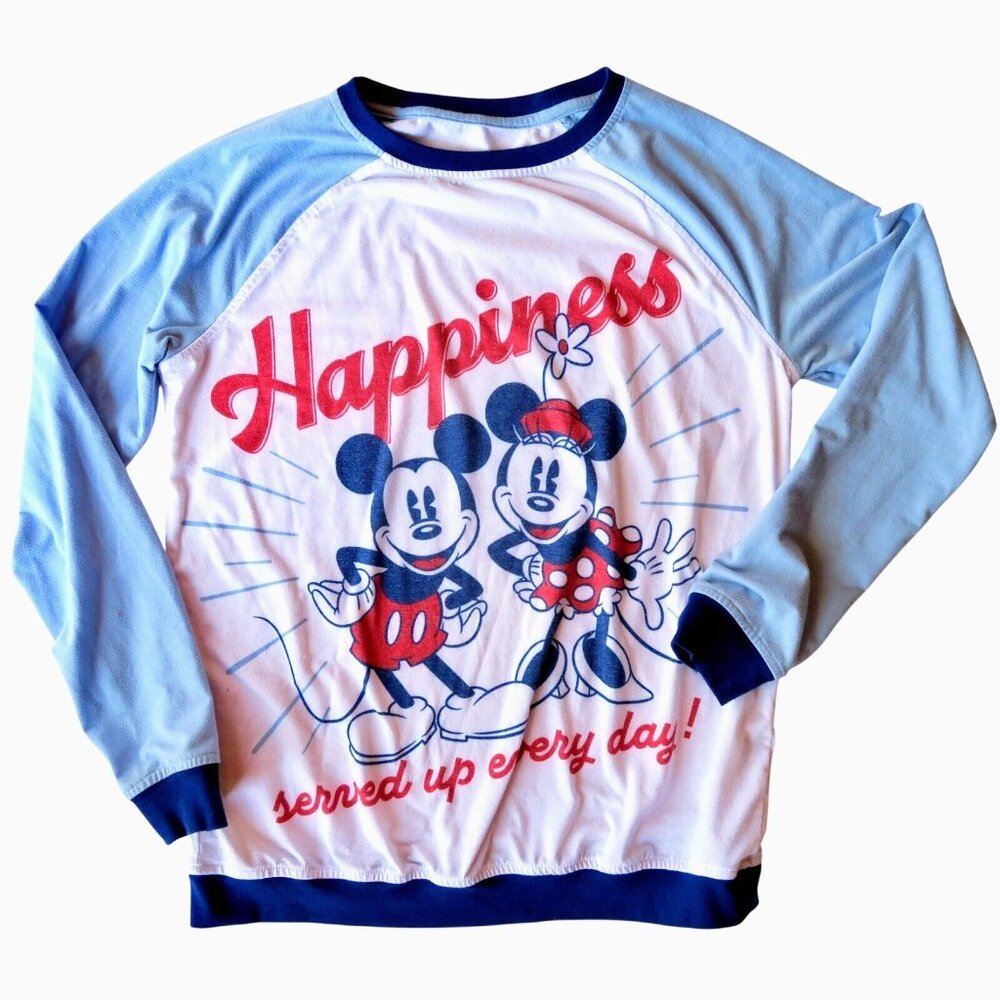 Mickey & Minnie Mouse "Happiness" Raglan Sleeve Lightweight Sweater Small